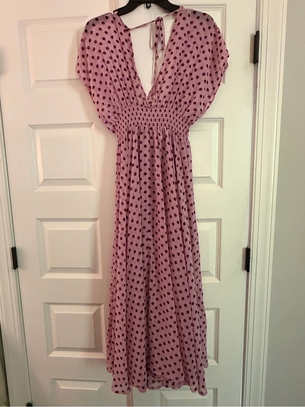 Kate Spade Pink Polka Dot Sheer Maxi Dress with Smocked Waist